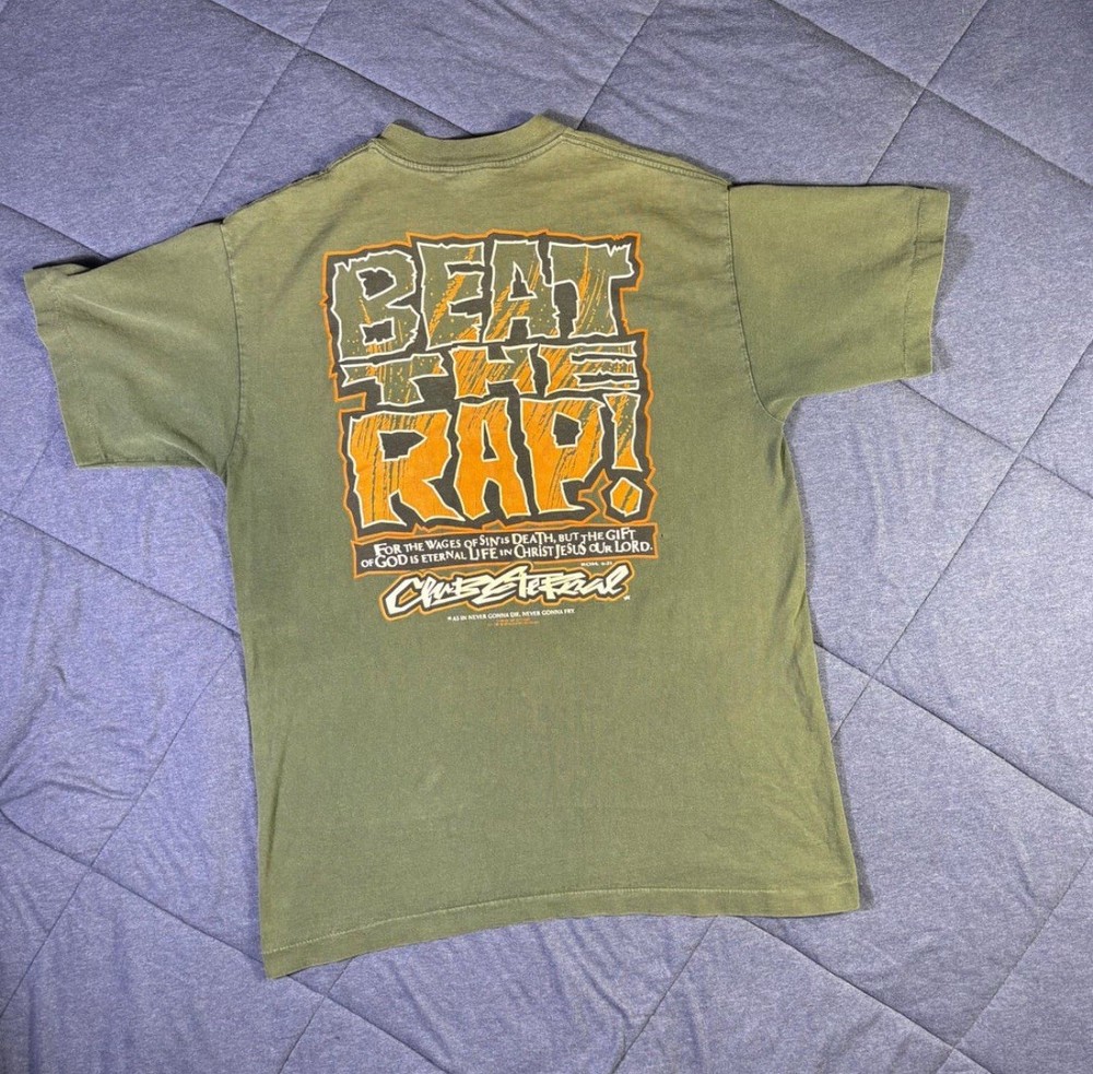 Jesus Christ Club Eternal Beat The Rap Vintage 90s Single Stitch T-Shirt XL