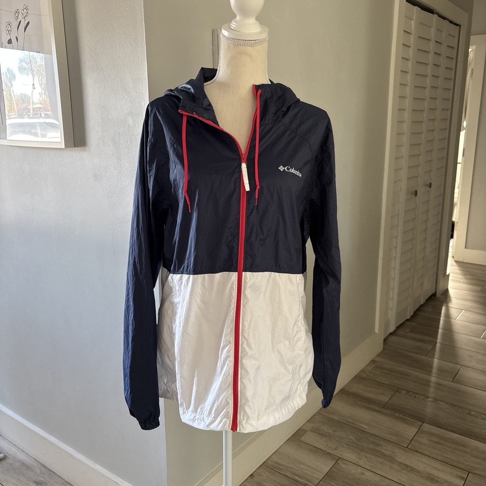 Columbia Women's Flash Forward Windbreaker Jacket Large, Blue/white/red