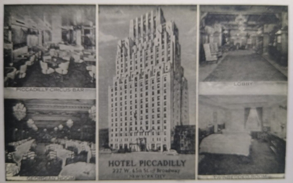 Hotel Piccadilly Postcard Vintage New York City NY 45th Street Off Broadway 1950