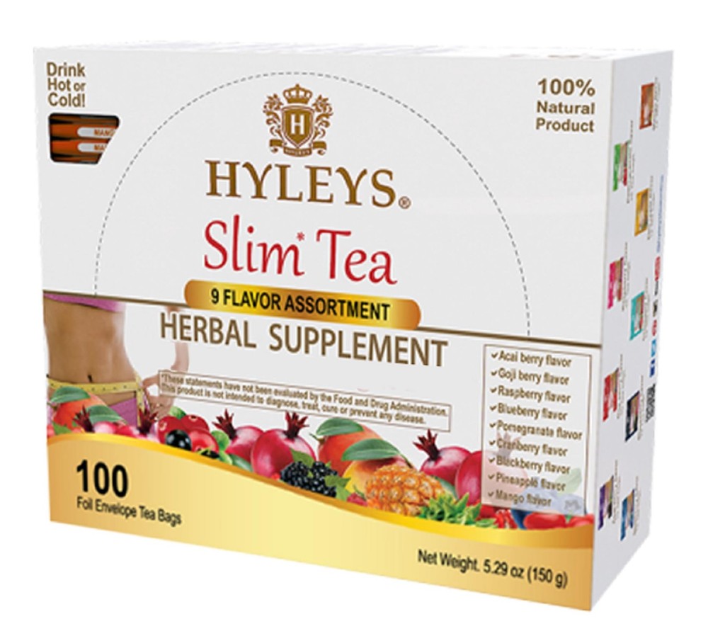 HYLEYS Slim Tea 9 Flavor Assortment 100 Ct - Weight Loss Herbal Supplement Cl...
