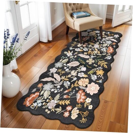 3x6 Non-Slip Washable Floral Scalloped Kitchen Runner Rug