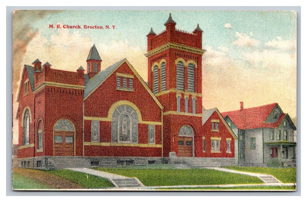 Brocton, NY New York, M. E. Church, Street View, Divided Back Postcard