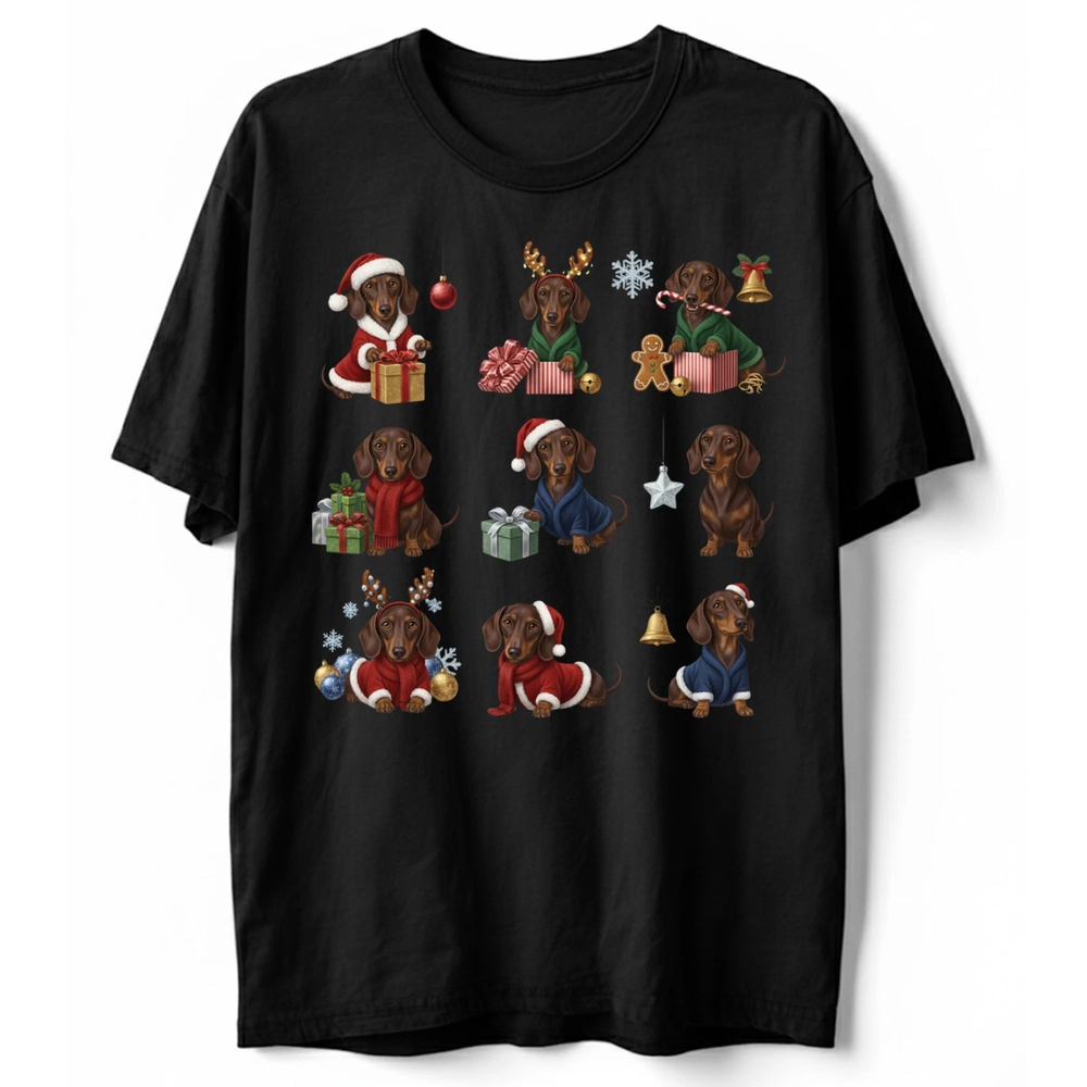 Christmas Dachshund T-Shirt Cute Wiener Dog Doxie Holiday Santa