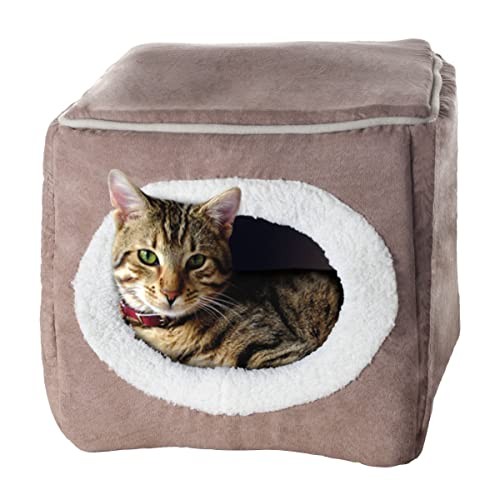 Cozy Light Brown Cat Cave with Removable Foam Cushion - Indoor Pet Bed