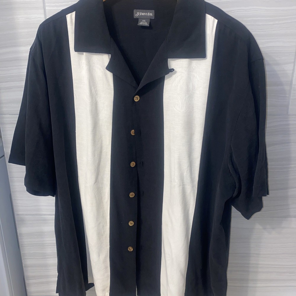 St John's Bay Men's Short Sleeve 100% Silk Washable Button Up Shirt  Size XXL