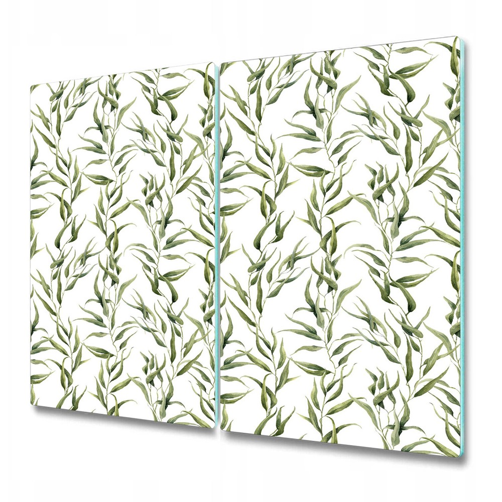 Tempered Glass Kitchen Chopping Board Eucalyptus leaves green and white 2x30x52