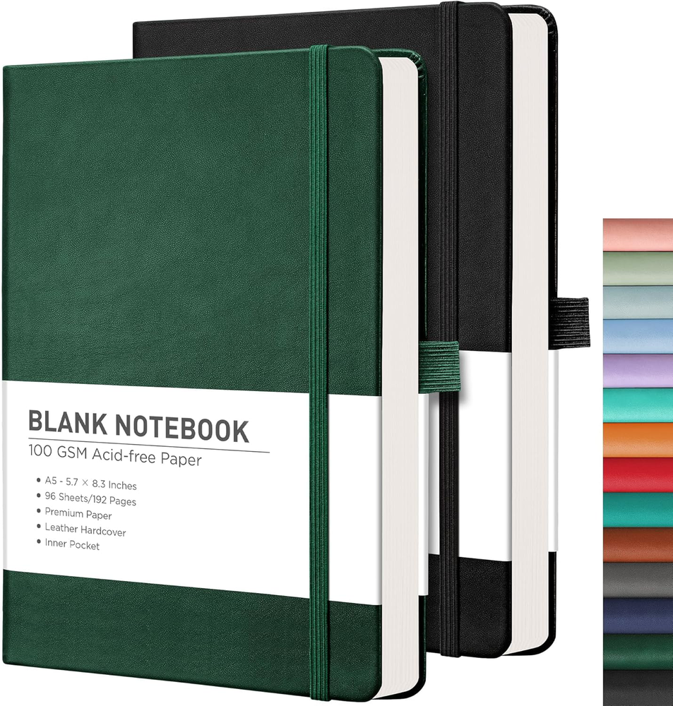 2-Pack 192-Page Blank Journal Notebook with Medium Thickness Paper, 5.7 x 8.3 Inches