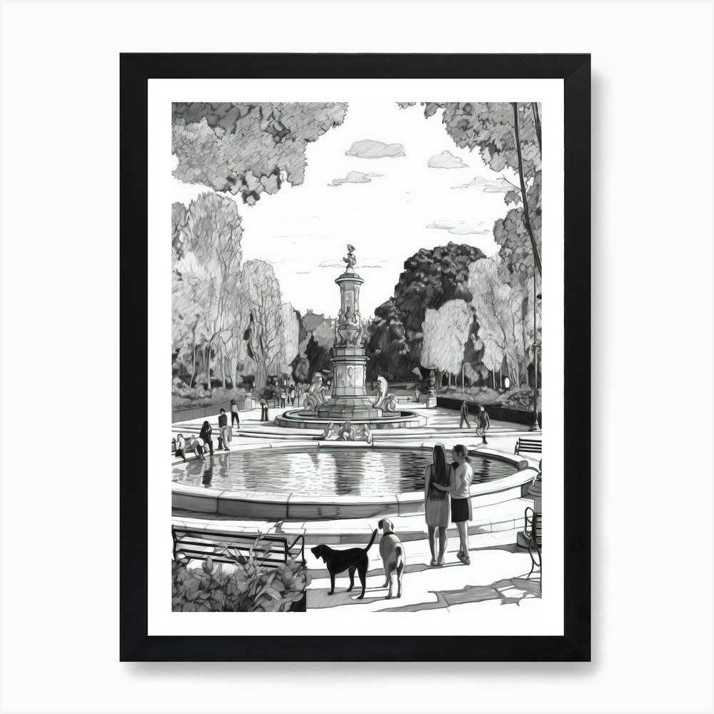 Drawing Of A Dog In Parque Del Reti Framed Wall Art Poster Canvas Print Picture
