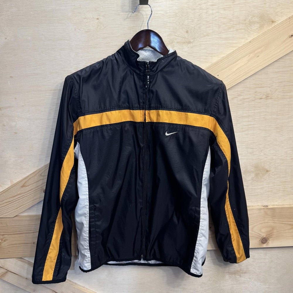 Nike Jacket Womens Large Windbreaker Black Yellow 90s Y2K Track