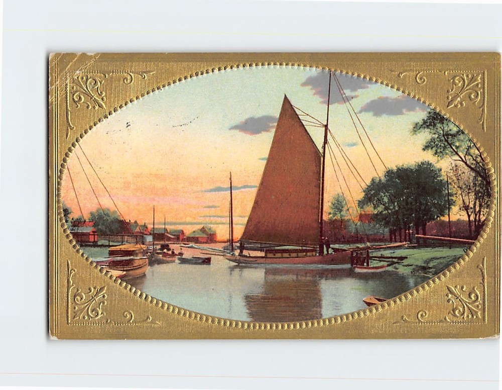 Postcard Sail Boat Lake Nature Scene