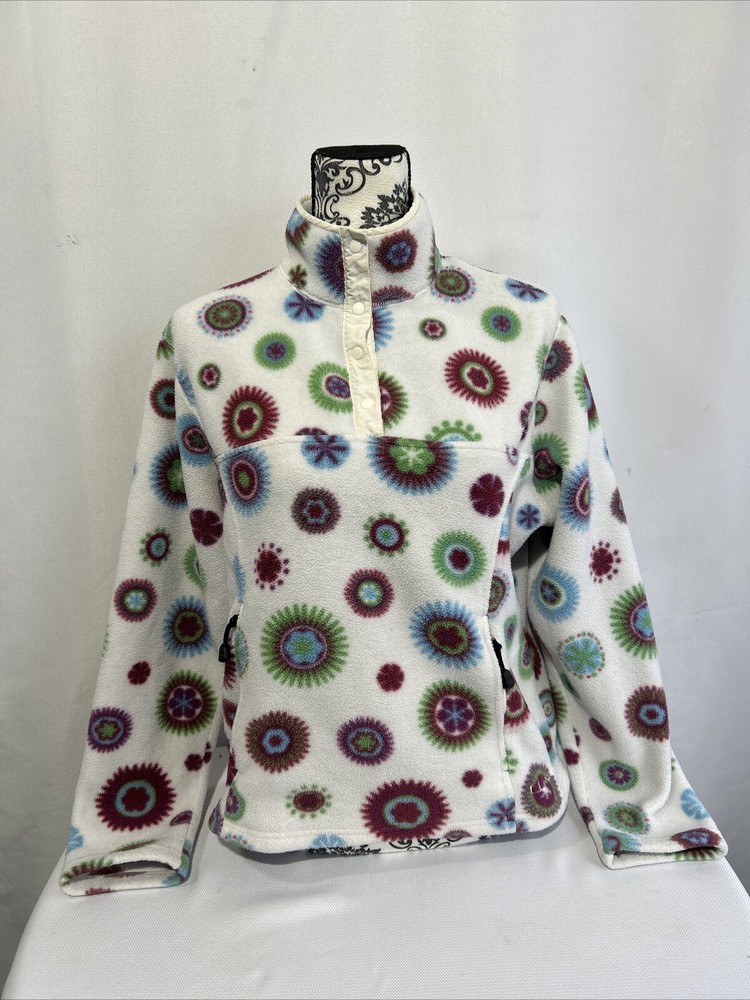 LL Bean Jacket Fleece Pullover Womens Sz M Snap Polartec Starburst Pockets