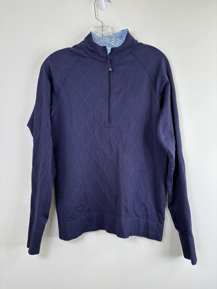 Southern Tide Top Pullover Quarter Zip Women's Size Large Blue/Gray  StripedTrim