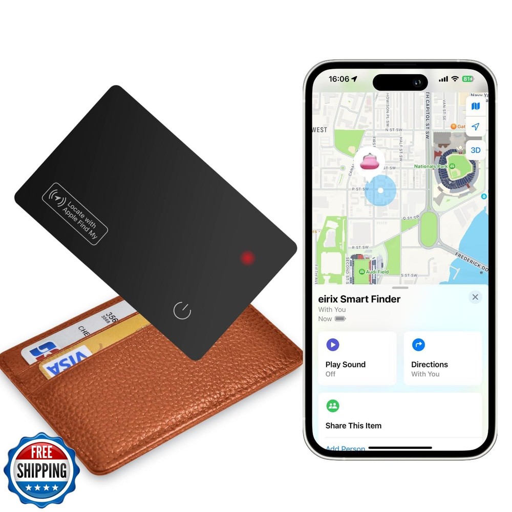 Slim eirix GPS Tracker Card for Apple Find My iOS Devices