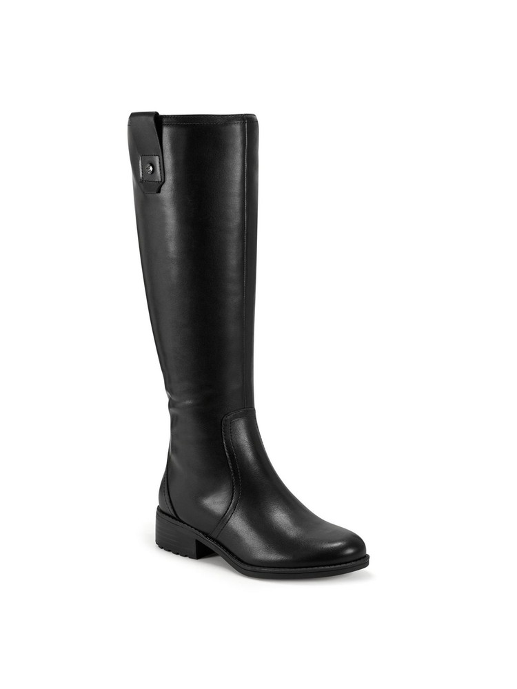 EASY SPIRIT Womens Black Rhonda Round Toe Block Heel Leather Riding Boot 6 M