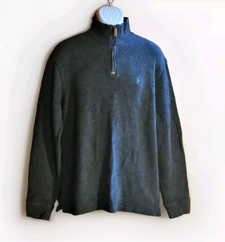 Polo Ralph Lauren Sweater Pull Over 1/4 Zip Black W/Green Horse Logo Men's Sz L