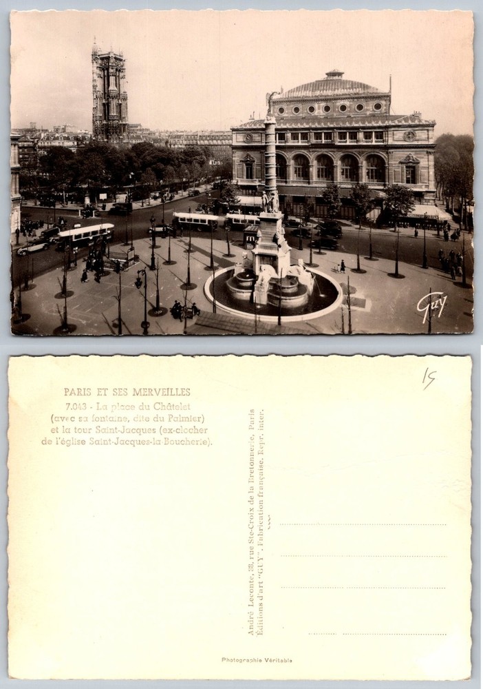 Vintage Paris Place du Châtelet Real Photo Postcard Tour Saint-Jacques RPPC