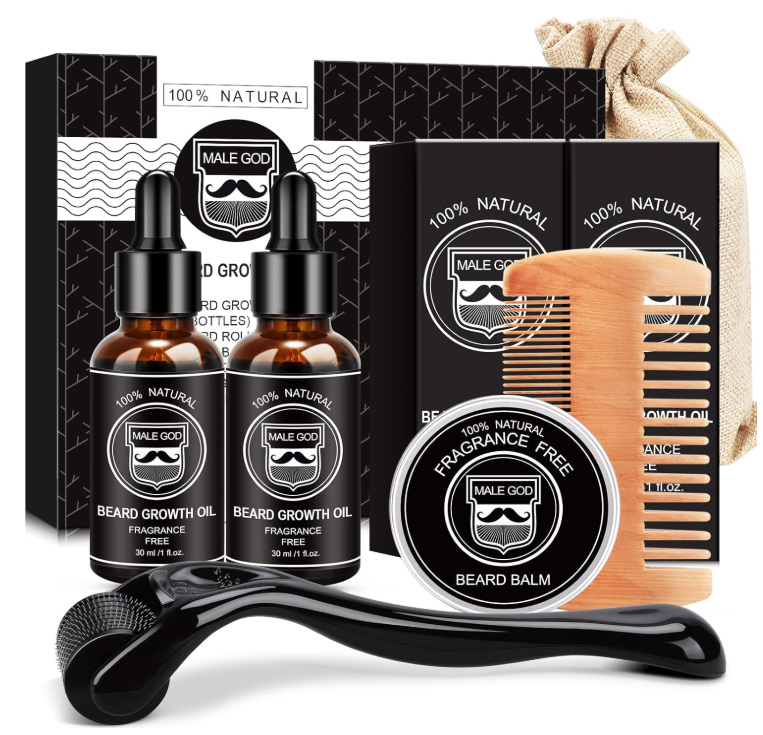 Men's Beard Growth Kit with Oil, Wax, Comb & Massage Brush - Perfect Grooming Gift