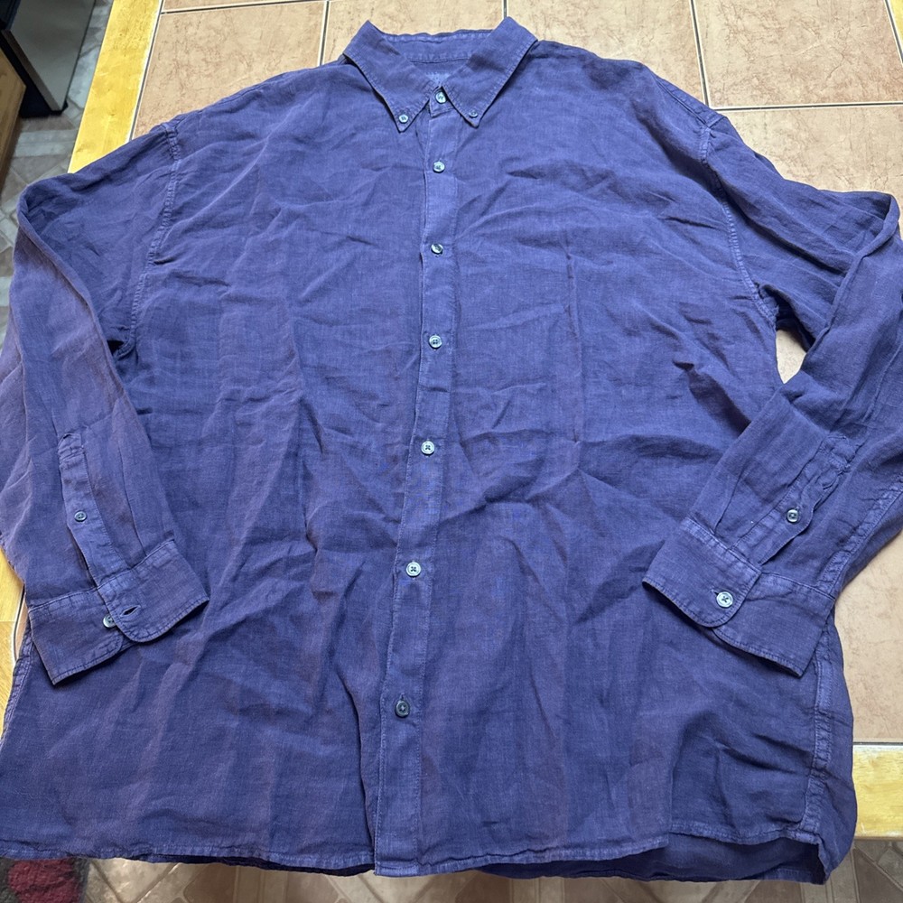 Abercrombie & Fitch 100% Linen Collection Button Long Sleeve Shirt Sz XXLT Tall