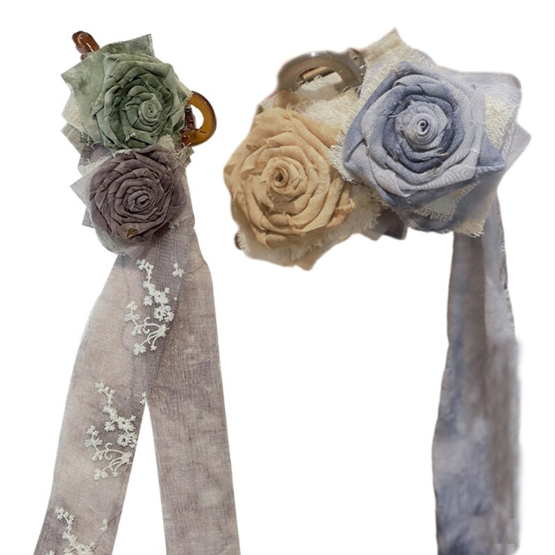 Long Ribbon Flower Hair Clip Ponytail Hair Travel Hair Claw Flower Hairclip