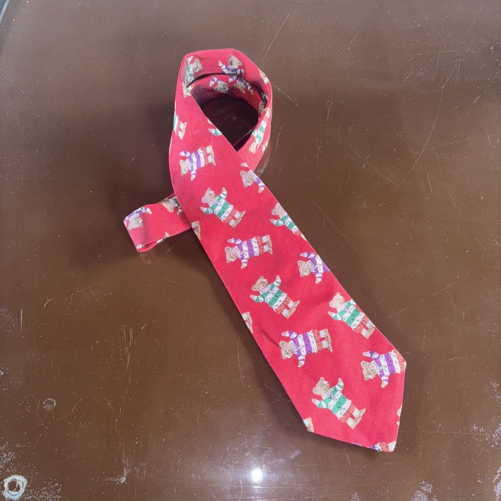 Vintage Men's Ralph Lauren Polo Red Rugby Teddy Bear 100% Silk Neck Tie Hand