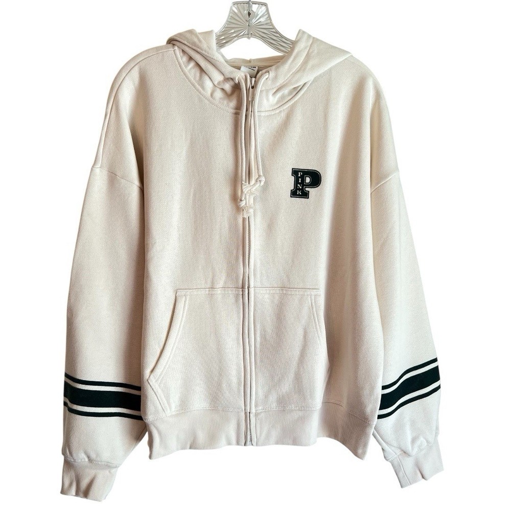 PINK Victoria’s Secret Ivy Fleece Campus Hoodie Large Women Full Zip Raised Logo