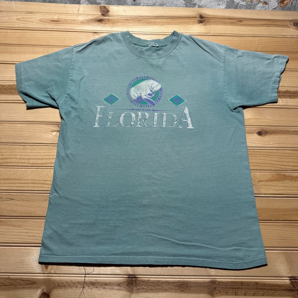 Vintage 90s Florida Manatee Marine Life Nature Graphic Souvenir T-Shirt - Medium