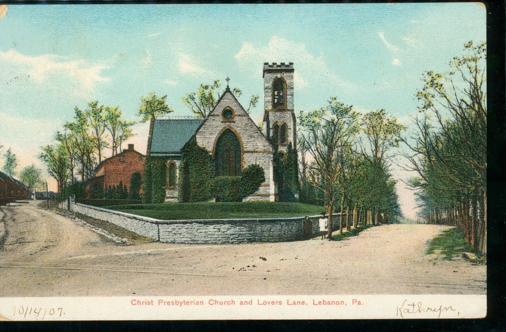 Christ Presbyterian Church and Lovers Lane Lebanon Pennsylvania PA Postcard 1907