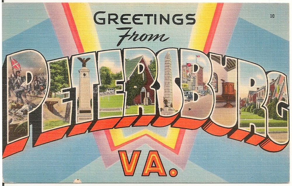 Greetings From Petersburg VA Large Letter Linen Postcard