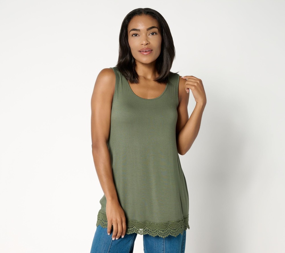 Gymwrap Women's Top Sz L Knit Tank Crochet Hem Green A704050