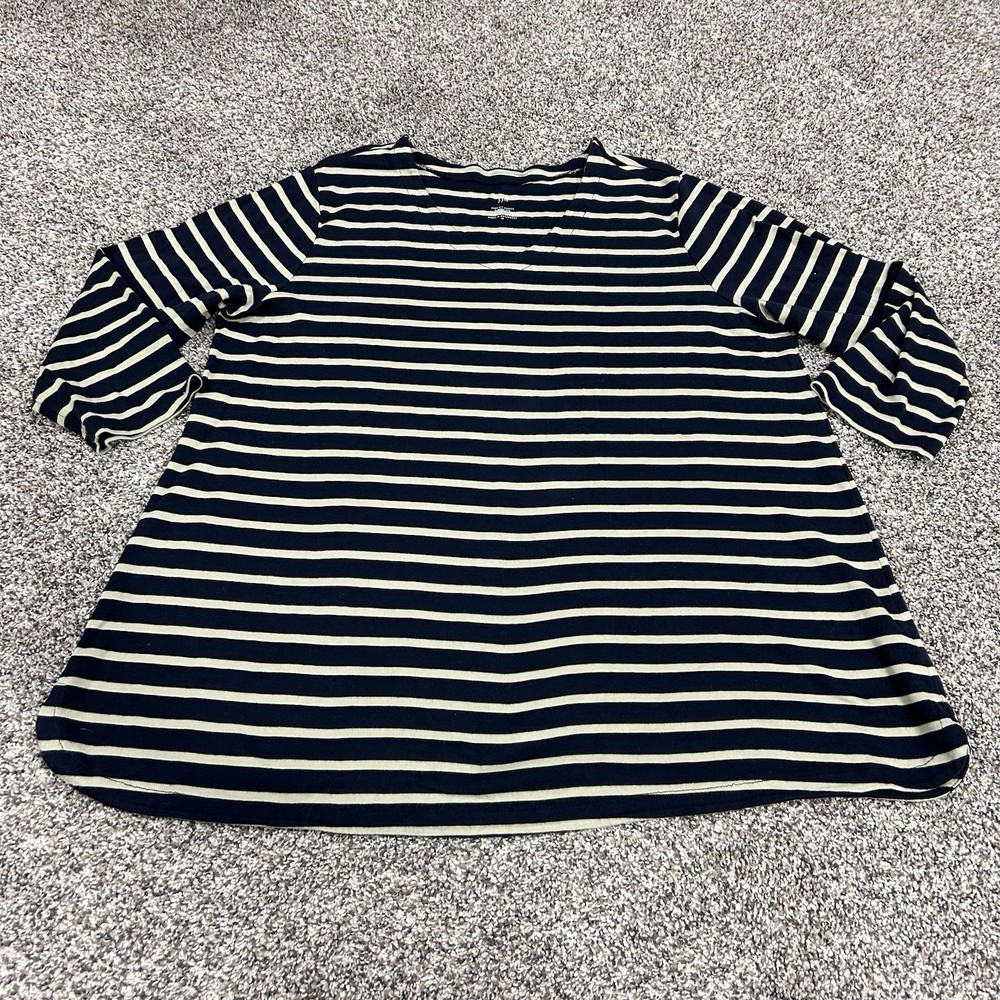 J. Jill Pima 3/4 Sleeve V-neck Tee Pima Cotton Striped Nautical Navy Sz 2X