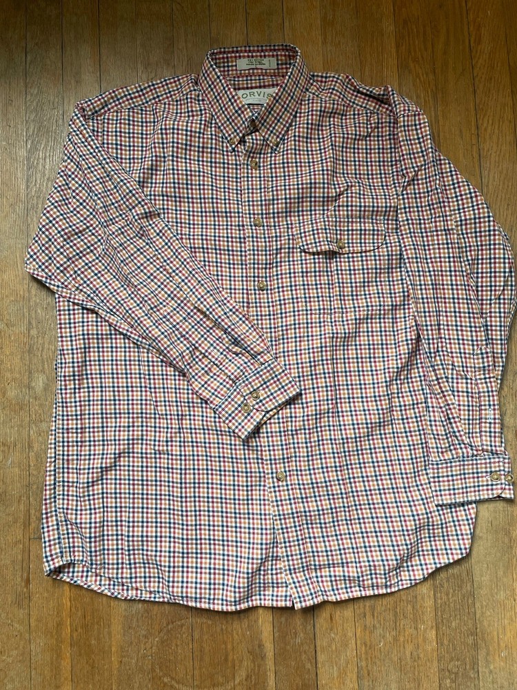 Men’s Orvis Multicolor Button Down Shirt 80% Cotton 20% Wool Size Large