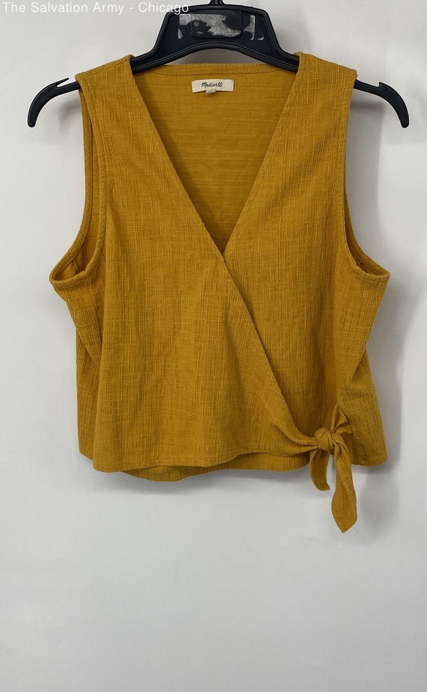 Madewell Womens Yellow Cotton Blend Sleeveless Surplice Neck Tank Top Size L