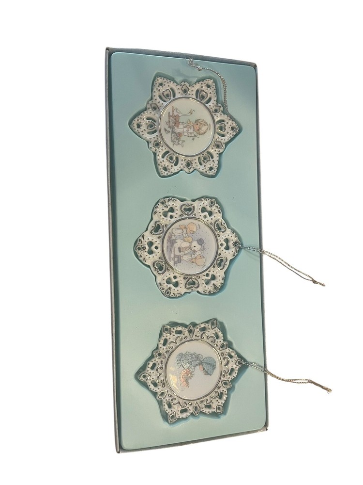 Precious Moments 1998 Mini Porcelain Snowflake Ornament Set Collectible Holiday Keepsake
