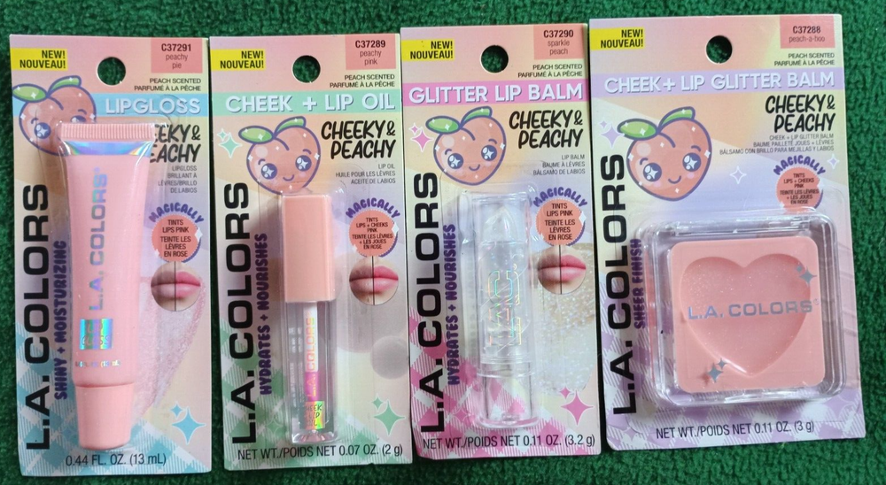 L.A. Colors Cheeky & Peachy Set Lip Balm Gloss Oil Glitter Tints Pink Magically