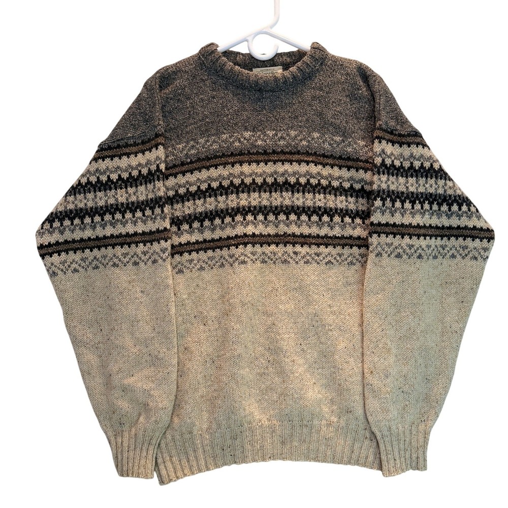 Vintage St John's Bay Sweater Mens Large Brown Fair Isle Wool Blend Made in USA
