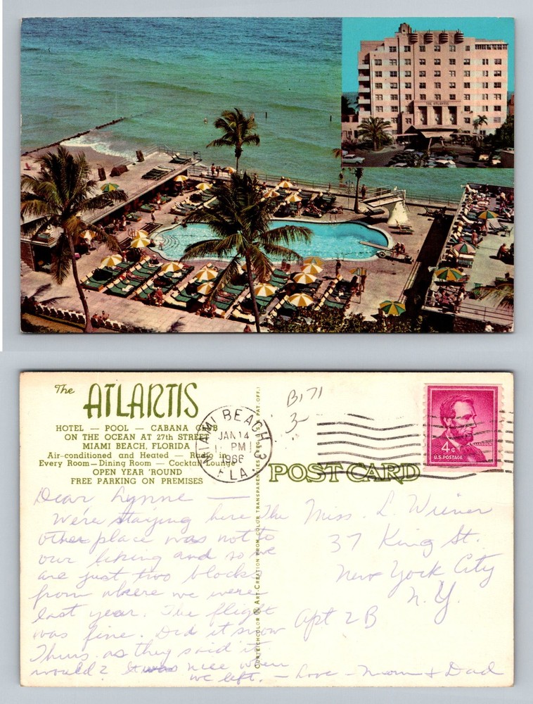 Miami Beach, FL-Florida, Atlantis Hotel Oceanfront Pool Vintage c1966 Postcard