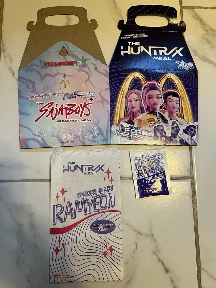 2026 KPOP Demon Hunters McDonalds Huntrix Saja Boys Box Ramyeon Bag & Seasoning