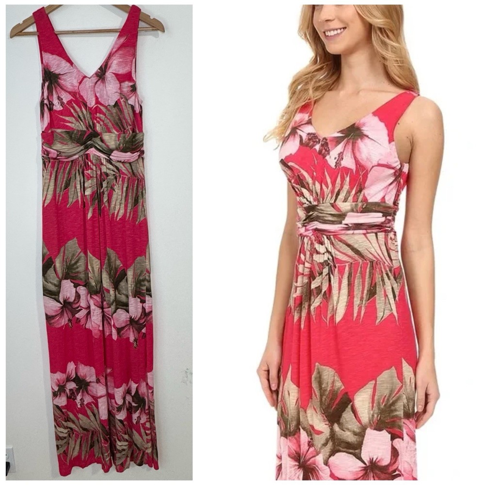 NWOT Tommy Bahama Tropical Floral Maxi Dress Size L Pink Multi Empire Waist