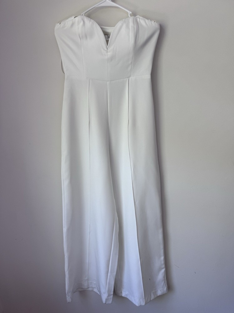 Showpo. Off White Strapless Cowl Neck Wide Leg Jumpsuit Polyester Size 6