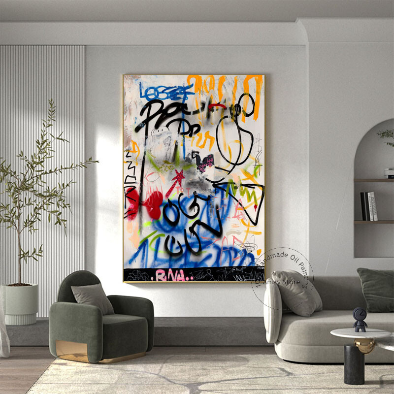Hand Painted Graffiti Oil Painting On Canvas Graffiti Wall Art For Room Decor