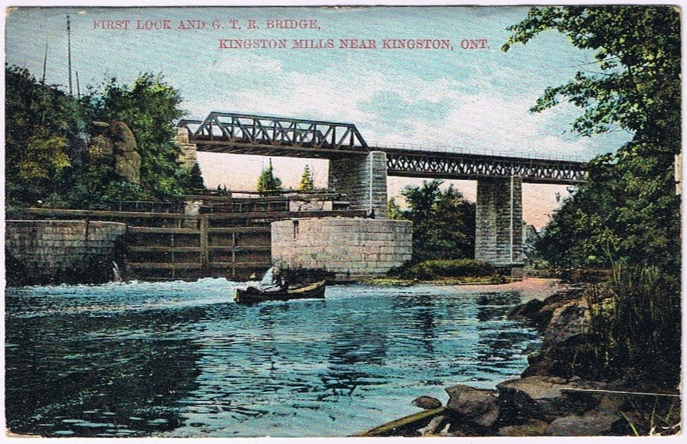 Postcard First Lock & GTR Bridge Kingston Mills Ontario