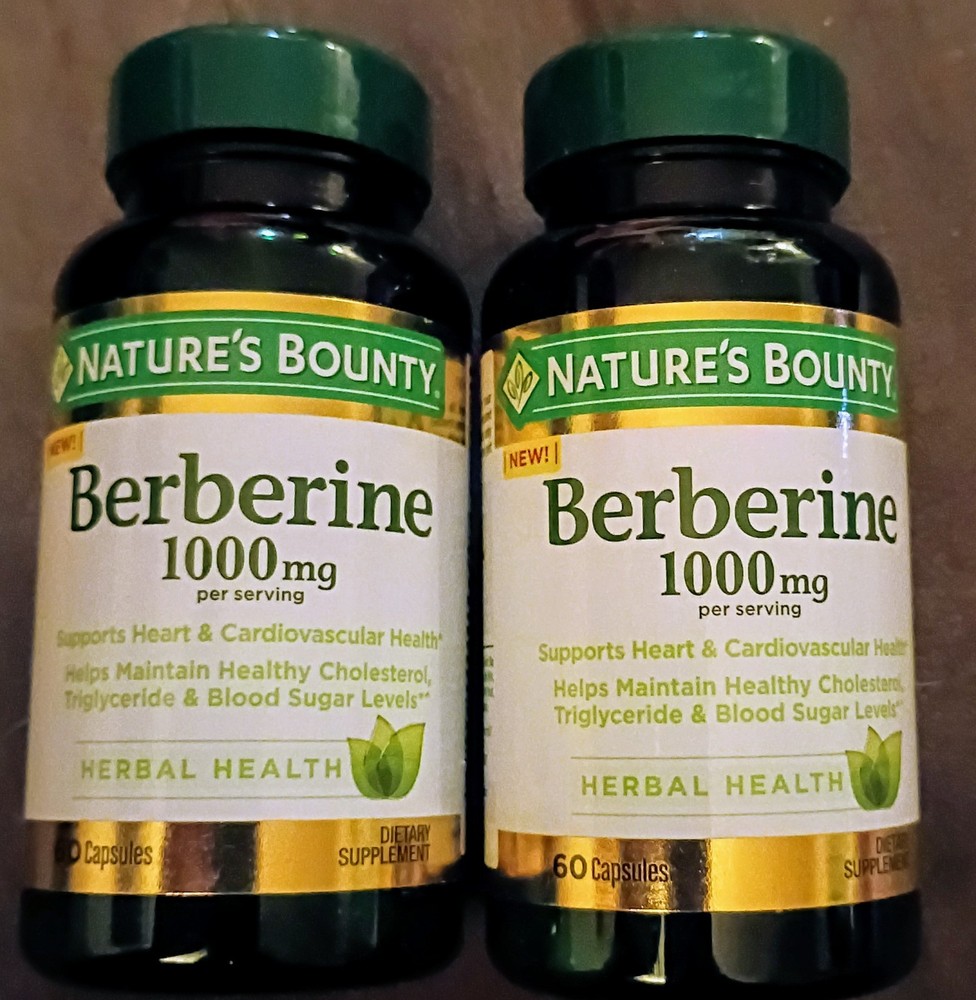 New 2 Pack Natures Bounty 1000 Mg Berberine 60 Capsules Ea/120 Total Exp 8/2026+