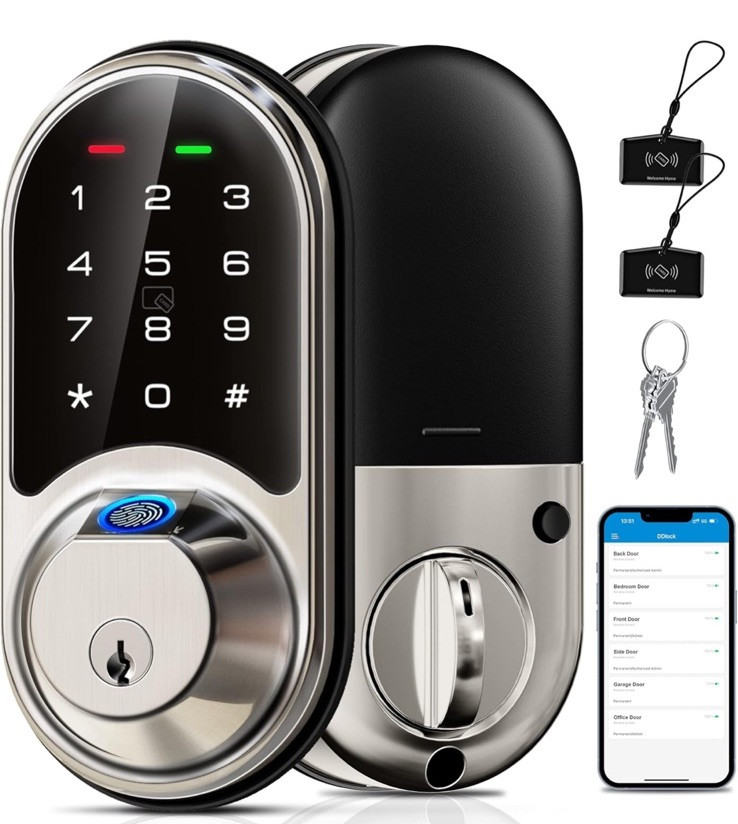 Veise 7-in-1 Smart Fingerprint Keyless Entry Door Lock in Satin Nickel