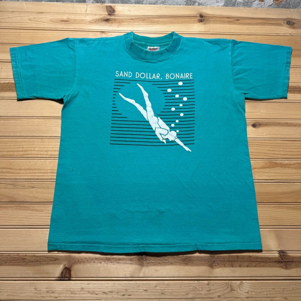 Vintage 90s Sand Dollar Bonaire Scuba Diving Snorkeling Graphic T-Shirt USA - XL