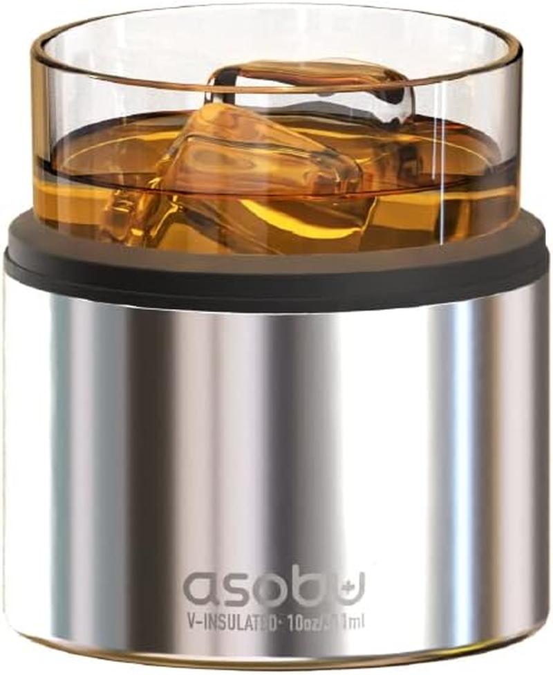 Insulated Stainless Steel Whiskey Glass 10.5oz Silver Sleeve