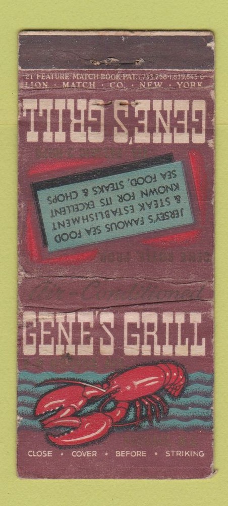 Matchbook Cover - Gene's Grill  NJ WORN 21 Strike Feature