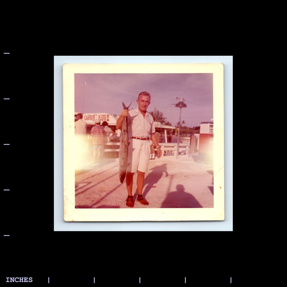 Square Color Photo MAN HOLDING FISH CAUGHT FISHING SHADOW CANDIE KIDD