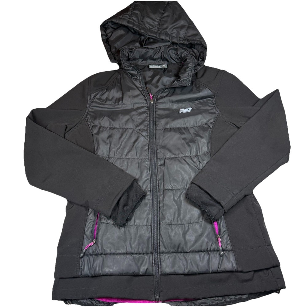 New Balance Puffer Hybrid Running Jacket Women’s Large Black Removable Hood GUC