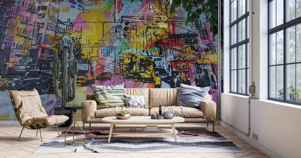 3D Abstract Artistic Graffiti Self-adhesive Removable Wallpaper Murals Wall 446-image