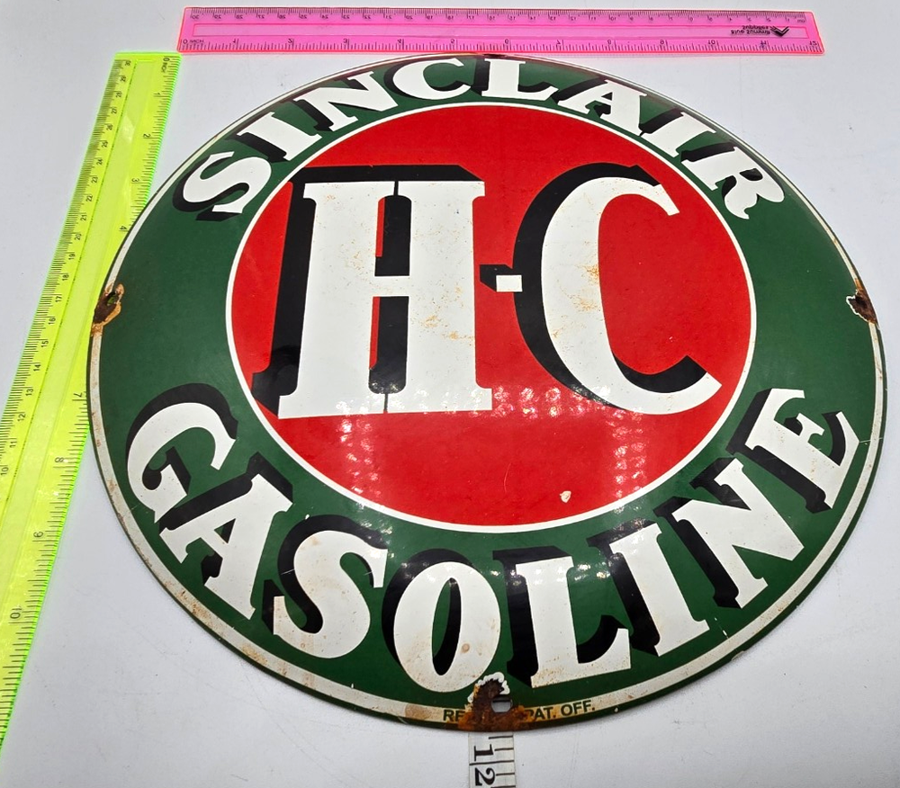 VINTAGE GENUINE SINCLAIR HC PORCELAIN SIGN PUMP PLATE GAS STATION OIL 12